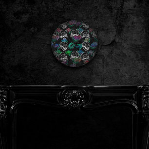 Skulls and Dark Roses Funky Glam Ombre Grunge Round Clock