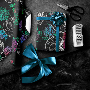 Skulls and Dark Roses Funky Glam Ombre Grunge Wrapping Paper