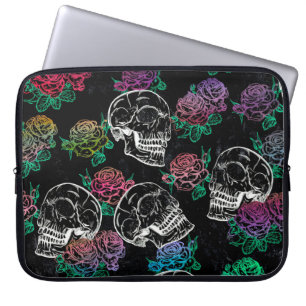 Skulls and Dark Roses   Gothic Glam Ombre Grunge Laptop Sleeve