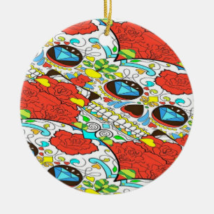 Skulls and flowers ceramic tree decoration