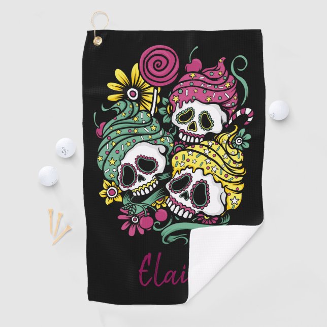 Skulls and Flowers Golf Head Cover Golf Towel (InSitu)