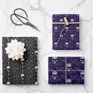 Skulls and Flowers Goth Wrapping Paper Sheet