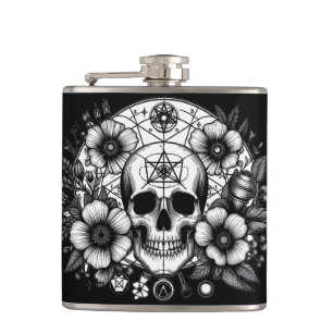 Skulls and flowers hip flask