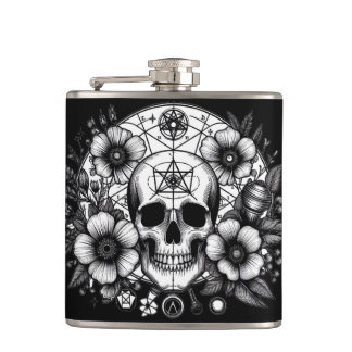 Skulls and flowers hip flask