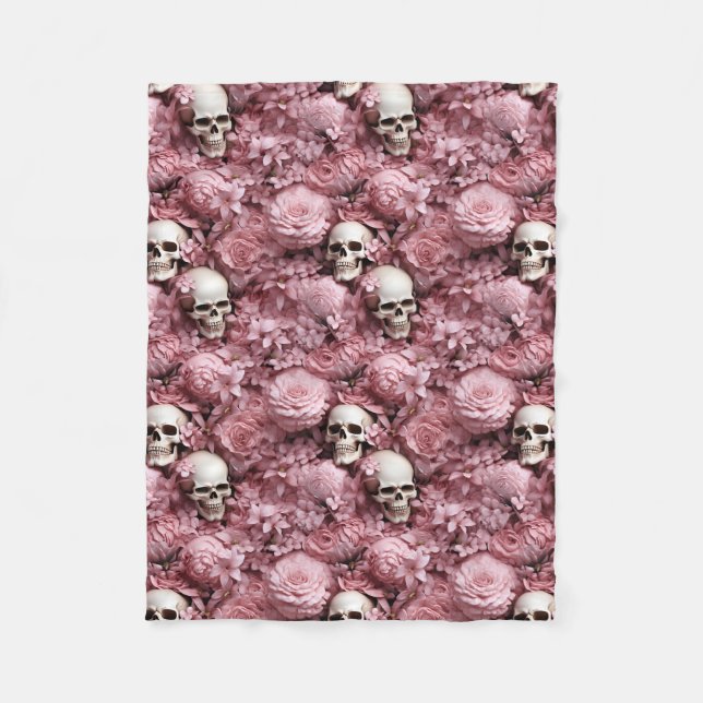 Skulls and flowers!  Pink and cream blanket! Fleece Blanket (Front)