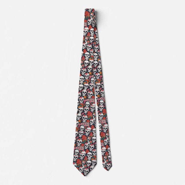 Skulls and Flowers Tie (Front)