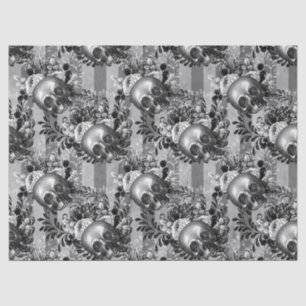 Skulls and Grey Roses on Grey Striped Decoupage Tissue Paper
