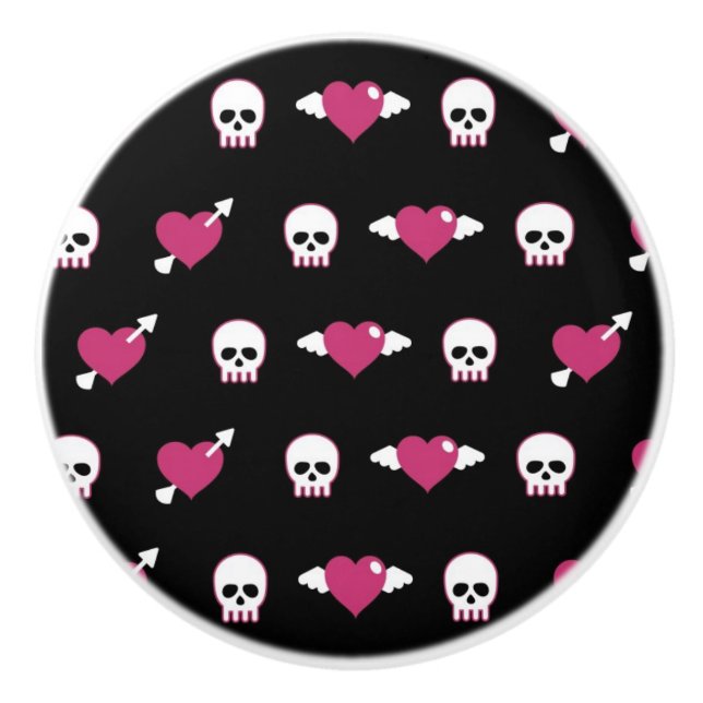 Skulls and hearts ceramic knob (Front)