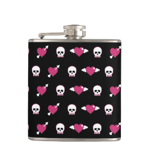 Skulls and hearts hip flask