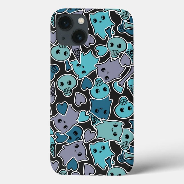 Skulls, and hearts on black background 2 Case-Mate iPhone case (Back)