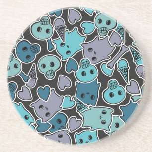 Skulls, and hearts on black background 2 coaster