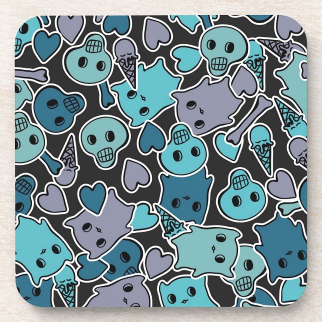 Skulls, and hearts on black background 2 coaster (Front)