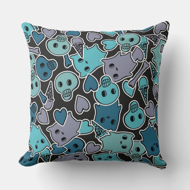 Skulls, and hearts on black background 2 cushion (Front)