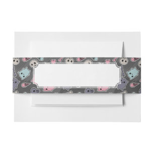 Skulls, and hearts on black background invitation belly band
