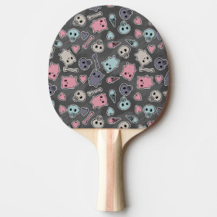 Skulls, and hearts on black background ping pong paddle