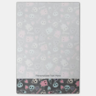 Skulls, and hearts on black background post-it notes