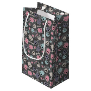 Skulls, and hearts on black background small gift bag