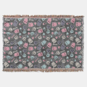 Skulls, and hearts on black background throw blanket