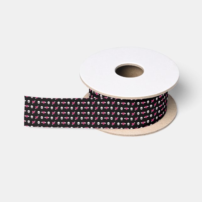 Skulls and hearts satin ribbon (Spool)