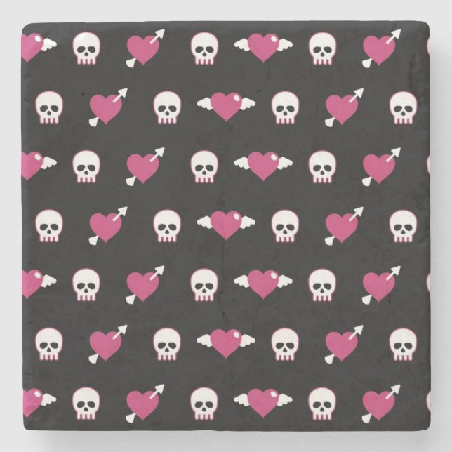 Skulls and hearts stone coaster (Front)