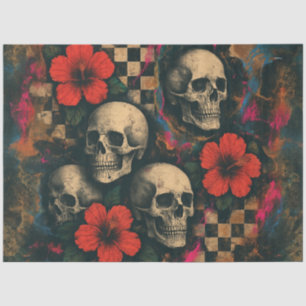 Skulls and Hibiscus Collage Decoupage Paper