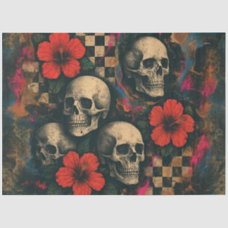 Skulls and Hibiscus Collage Decoupage Paper