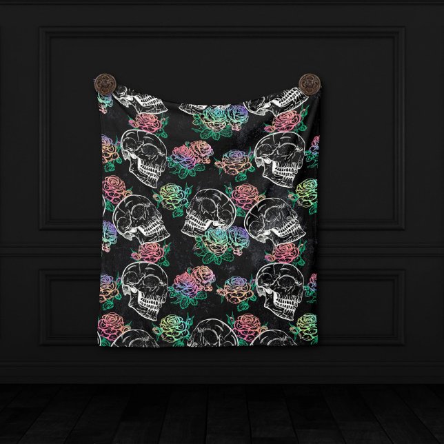 Skulls and Ombre Roses | Gothic Glam Pastel Grunge Fleece Blanket (Creator Uploaded)