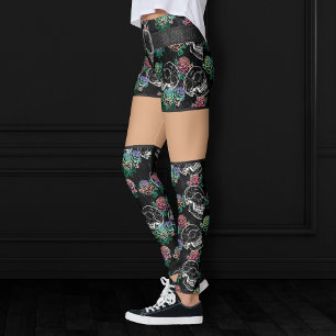 Skulls and Ombre Roses   Gothic Glam Pastel Grunge Leggings