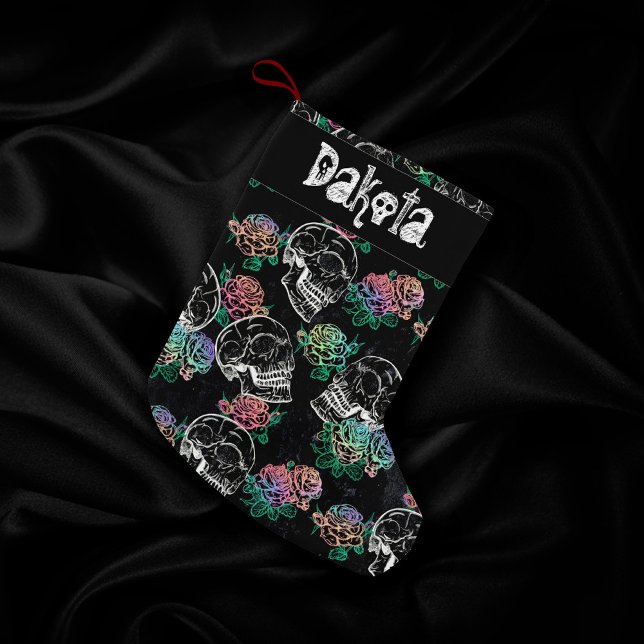 Skulls and Ombre Roses | Gothic Glam Pastel Grunge Small Christmas Stocking (Creator Uploaded)