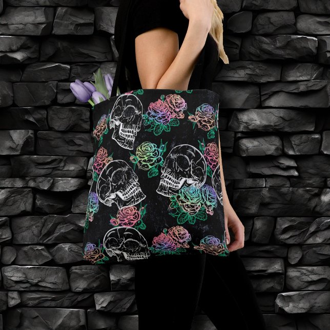 Skulls and Ombre Roses | Gothic Glam Pastel Grunge Tote Bag (Creator Uploaded)