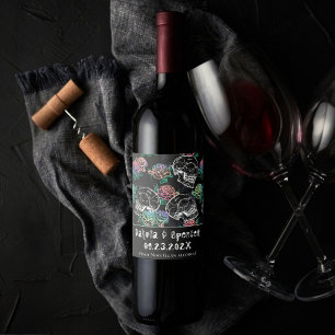 Skulls and Ombre Roses Gothic Pastel Thank You Wine Label
