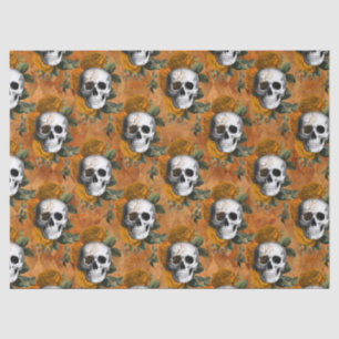 Skulls and Orange Flowers on Orange Decoupage Tissue Paper