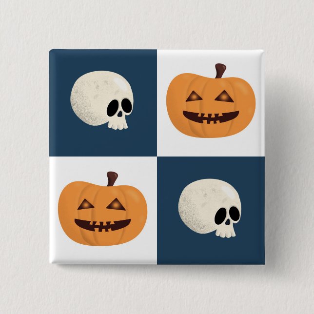 Skulls and Pumpkins Checks 15 Cm Square Badge (Front)