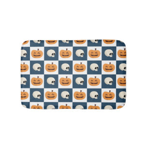 Skulls and Pumpkins Checks Bath Mat
