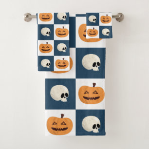 Skulls and Pumpkins Checks Bath Towel Set
