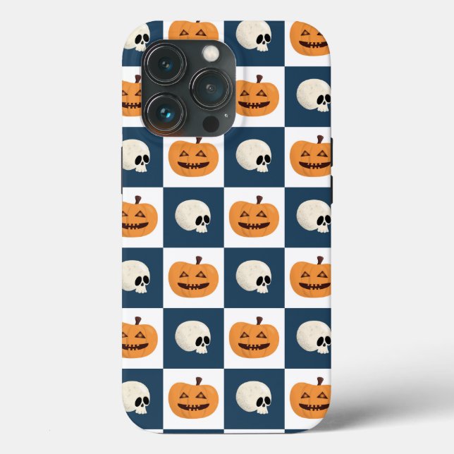 Skulls and Pumpkins Checks Case-Mate iPhone Case (Back)