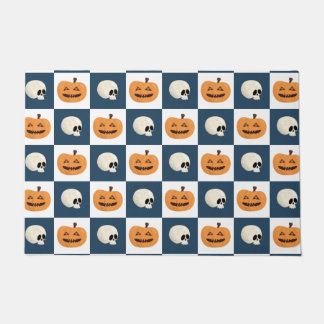 Skulls and Pumpkins Checks Doormat