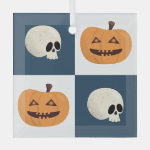 Skulls and Pumpkins Checks Glass Tree Decoration