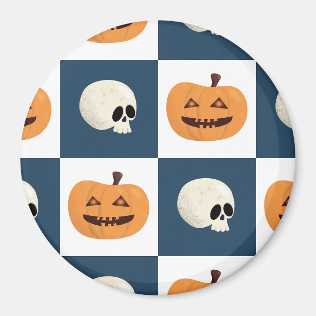 Skulls and Pumpkins Checks Magnet (Front)