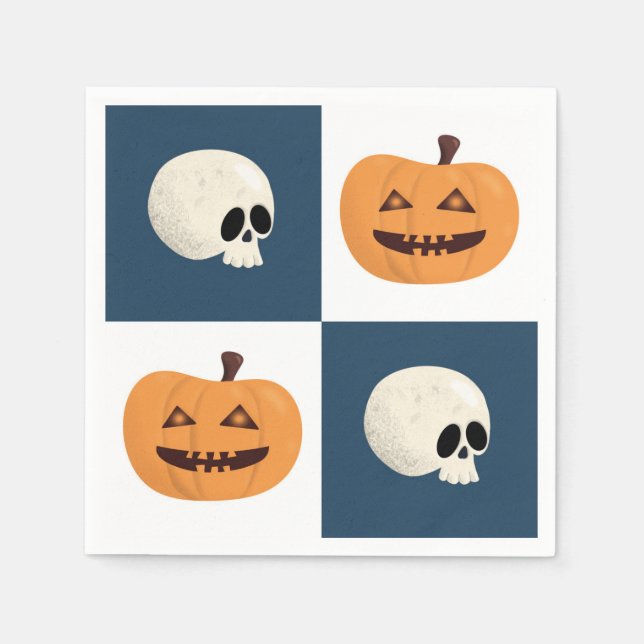 Skulls and Pumpkins Checks Napkin (Front)