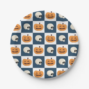 Skulls and Pumpkins Checks Paper Plate