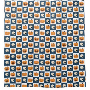 Skulls and Pumpkins Checks Shower Curtain
