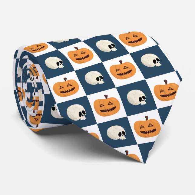 Skulls and Pumpkins Checks Tie (Rolled)