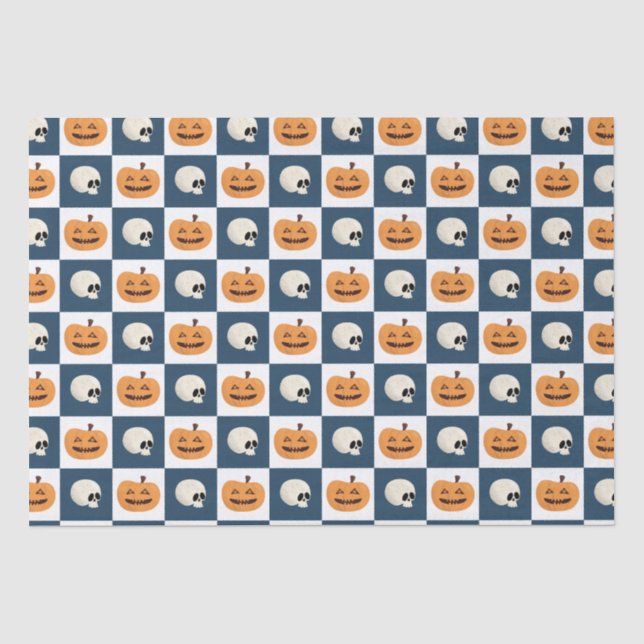 Skulls and Pumpkins Checks Tissue Paper (Front)