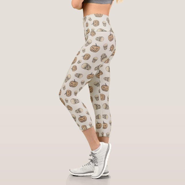 Skulls and Pumpkins Halloween Pattern Capri Leggings (Left)