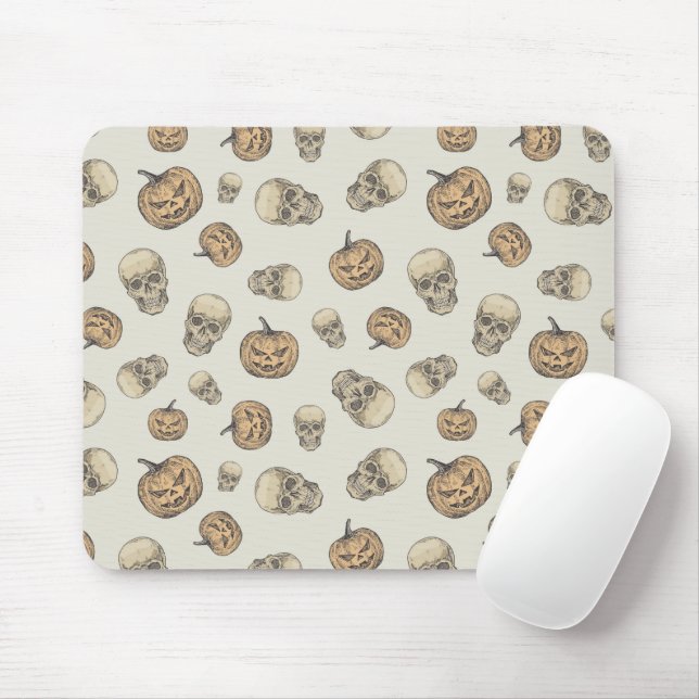 Skulls and Pumpkins Halloween Pattern Mouse Pad (With Mouse)