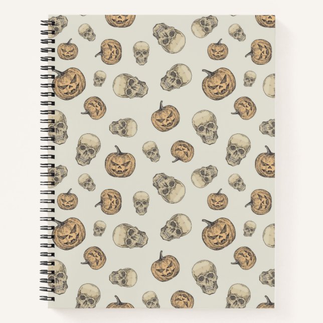 Skulls and Pumpkins Halloween Pattern Notebook (Front)
