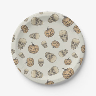 Skulls and Pumpkins Halloween Pattern Paper Plate