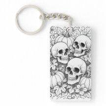 skulls and pumpkins keychain