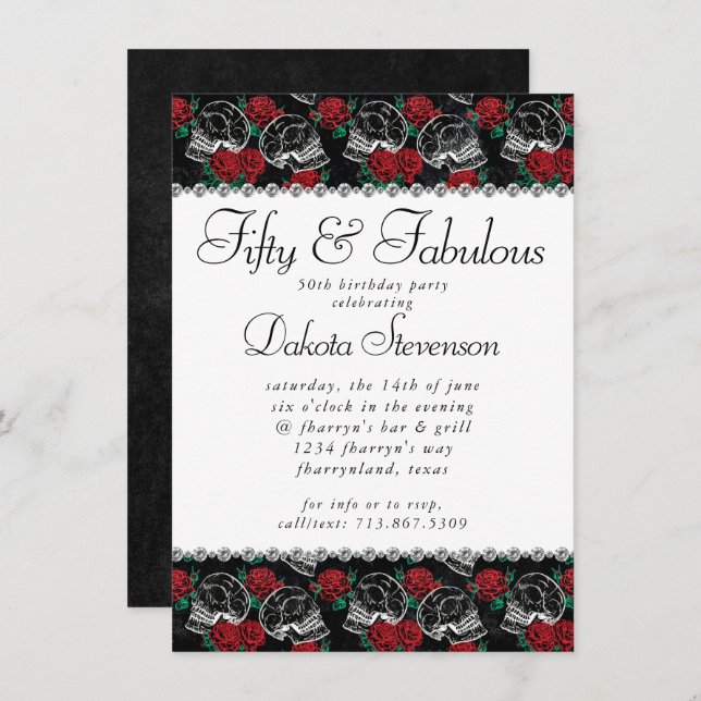 Skulls and Red Roses | Modern Goth 50 and Fabulous Invitation (Front/Back)